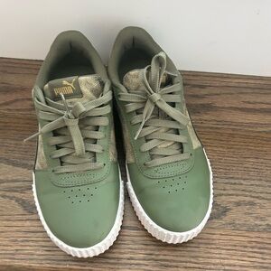 Puma Olive Green Sneakers with White Outsole
